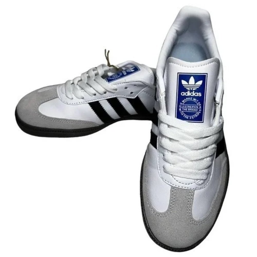 Adidas Originals Women’s 39.5 8.5 6.5 White 3 Black Stripe Samba Sneakers BNWT